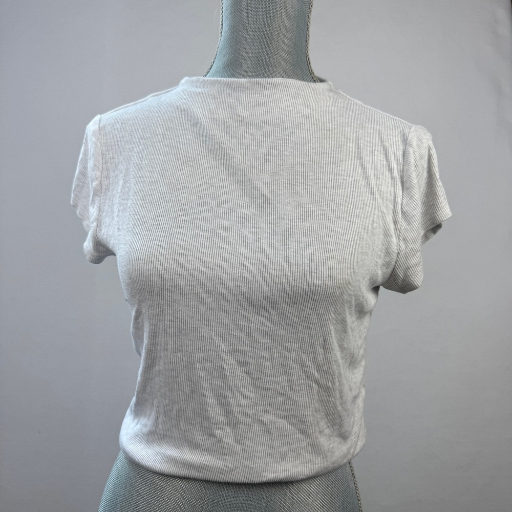 Wild Fable Womens Gray Ribbed Short Sleeve Baby Tee Crop Top Size M 331008658‎